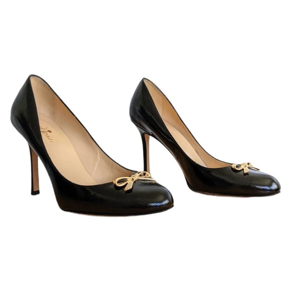 kate spade Shoes - kate spade Stiletto Heels Gold Bow Saffiano Patent Leather Black Women's Size 8